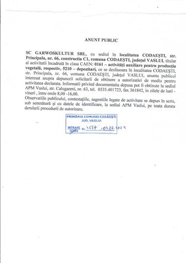 Anunt Garwoskultur SRL
