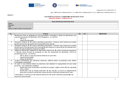 3  Anexa  2   Lista GUEE de verificare a beneficiarului final I4