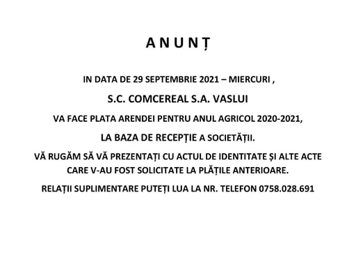 Anunt Comcereal Arenda